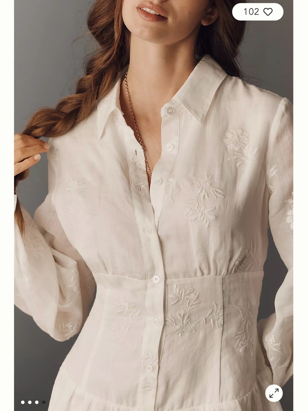 NWT Anthropologie Flat White Embroidered Button-Front Mini Dress Size S - Picture 4 of 6